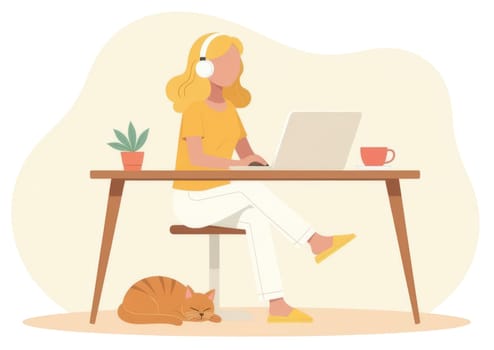 A woman works on laptop from home