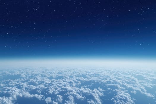 Discover a stunning view of a vast blue sky filled with twinkling stars above bright clouds in a serene cinematic atmosphere.