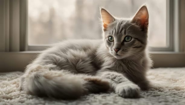 Beautiful relaxed pets in cozy home. Winter image of cute pets. Space for text. Image for pet food promotionsGenerated by AI. Banner for web pages