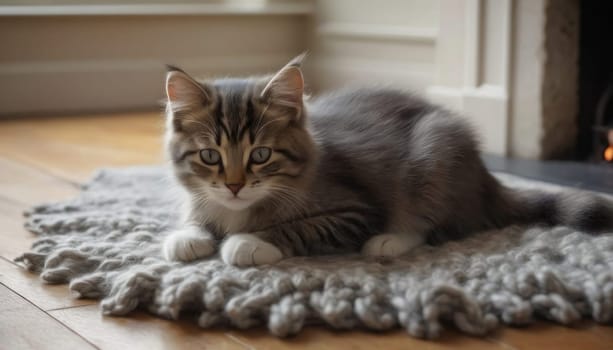 Beautiful relaxed pets in cozy home. Winter image of cute pets. space for text. Generated by AI. Banner for web pages