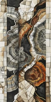 Intricate abstract design, blending organic and geometric forms with earthy tones