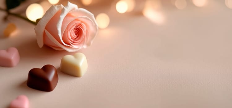 Delicate and romantic image with space for text, pastel colors. Graphic resources for mother's day and valentine's day postcard backgrounds.Horizontal picture AI generated