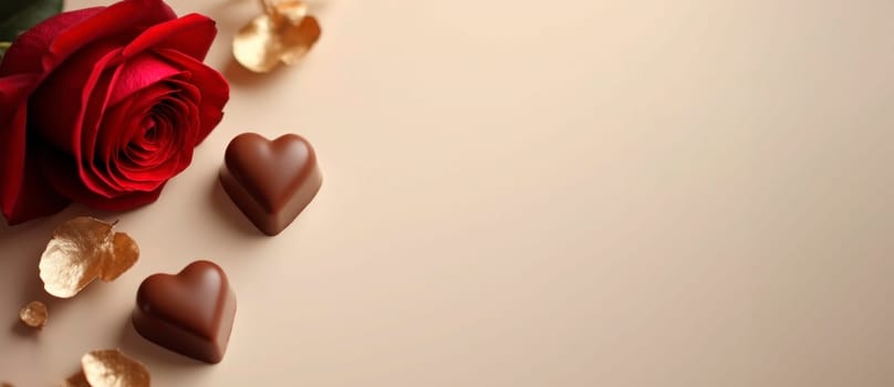 Delicate and romantic image with space for text. Mocha mousse background.Graphic resources for mother's day and valentine's day postcard backgrounds.Horizontal picture AI generated