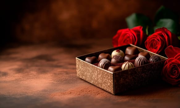 Delicate and romantic image with space for text.Graphic resources for mother's day and valentine's day postcard backgrounds.Horizontal picture AI generated