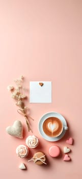 Image for valentine's day post. Delicate and romantic image with space for text, pastel colors. Graphic resources for mother's day and valentine's day postcard background.Flat lay style