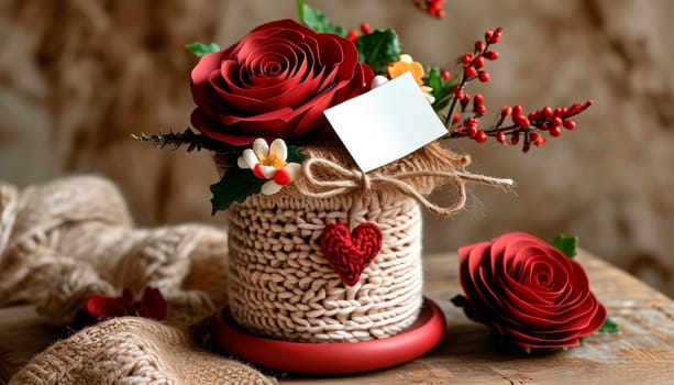 Handcrafted Valentine's Day composition. Horizontal image for Valentine's Day posts.. Mocha Mousse Color Palette.Graphic resources for mother's day and valentine's day greetings.