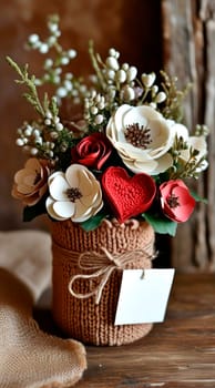 Handcrafted Valentine's Day composition. Valentine's day post image. Mocha Mousse Color Palette.Graphic resources for mother's day and valentine's day greetings.AI generated