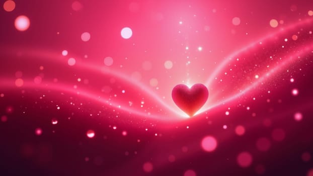 A heart is on a red surface with a lot of sparkles