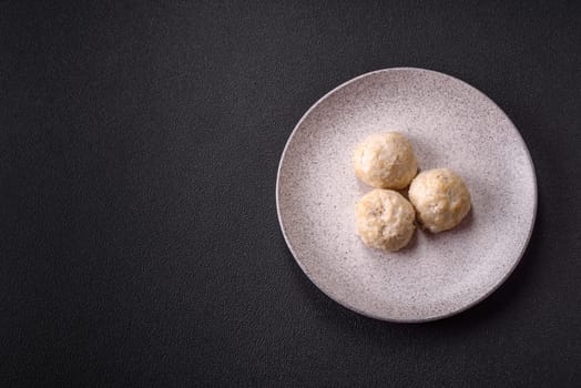 Delicious healthy steamed chicken cutlets or minced meatballs. Diet food dish