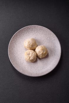 Delicious healthy steamed chicken cutlets or minced meatballs. Diet food dish