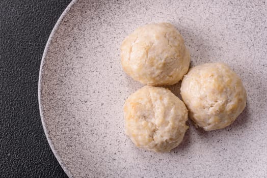 Delicious healthy steamed chicken cutlets or minced meatballs. Diet food dish