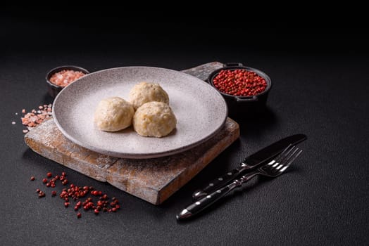 Delicious healthy steamed chicken cutlets or minced meatballs. Diet food dish