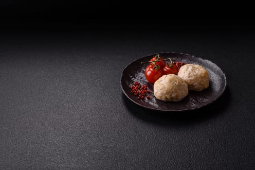 Delicious healthy steamed chicken cutlets or minced meatballs. Diet food dish