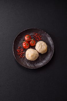 Delicious healthy steamed chicken cutlets or minced meatballs. Diet food dish