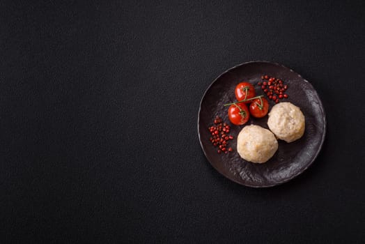 Delicious healthy steamed chicken cutlets or minced meatballs. Diet food dish