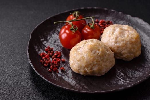 Delicious healthy steamed chicken cutlets or minced meatballs. Diet food dish