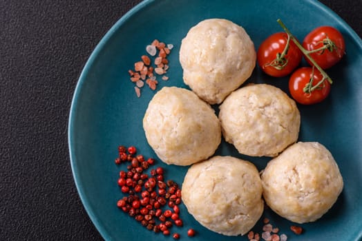 Delicious healthy steamed chicken cutlets or minced meatballs. Diet food dish