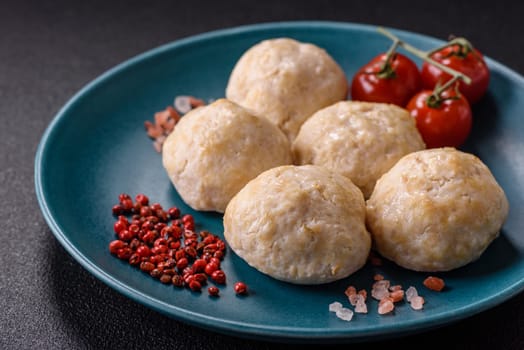 Delicious healthy steamed chicken cutlets or minced meatballs. Diet food dish