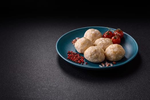 Delicious healthy steamed chicken cutlets or minced meatballs. Diet food dish