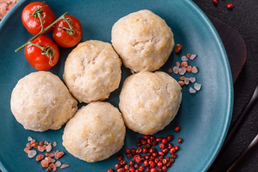 Delicious healthy steamed chicken cutlets or minced meatballs. Diet food dish