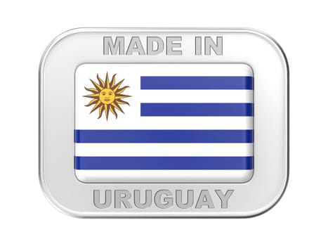 Made in Uruguay, silver badge with the national flag of Uruguay