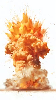 Epic explosion with orange flames and thick smoke rising high in the air