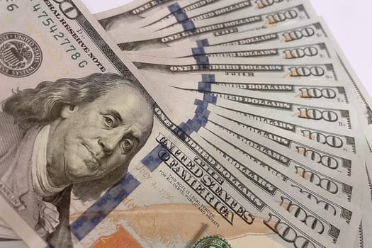 US Dollar Banknotes.A close-up view of various US dollar banknotes. Finance and economy concept.