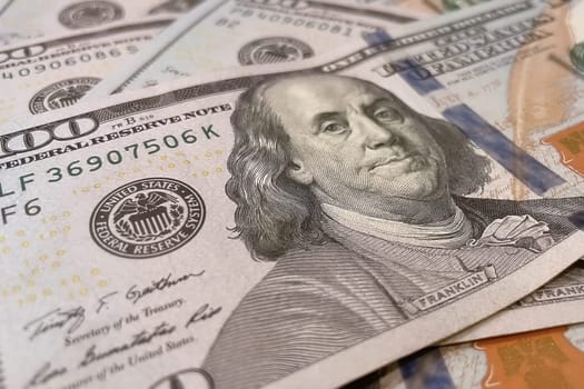 US Dollar Banknotes.A close-up view of various US dollar banknotes. Finance and economy concept.