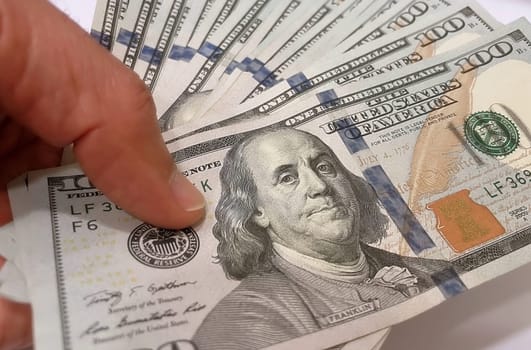 US Dollar Banknotes.A close-up view of various US dollar banknotes. Finance and economy concept.