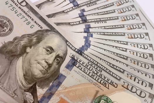 US Dollar Banknotes.A close-up view of various US dollar banknotes. Finance and economy concept.