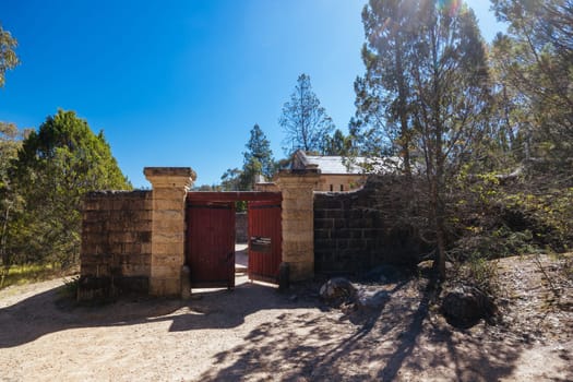 BEECHWORTH, AUSTRALIA - JANUARY 1 2025: Historic Beechworth Powder Magazine on a warm summer's day in Victoria, Australia on January 1st, 2025
