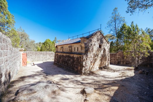 BEECHWORTH, AUSTRALIA - JANUARY 1 2025: Historic Beechworth Powder Magazine on a warm summer's day in Victoria, Australia on January 1st, 2025