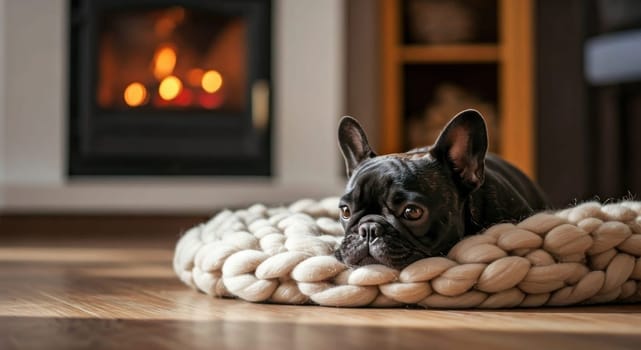 Horizontal shot of little pet in comfortable and acclimatized house background out of focus. Copy space. Close-up image for promotion and advertising of pet products.