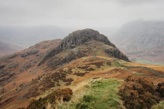 View over Side Pike and the Great Langdale valley from the climb up Lingmoor Fell, Lake District, UK