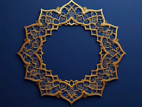 Luxurious gold frame with intricate Islamic pattern on blue background.