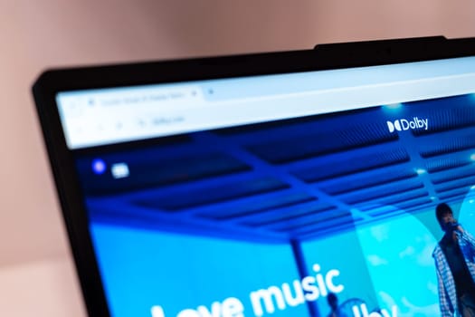 New York, USA - January 01, 2025: Dolby website displayed on computer screen showcasing audio technology and sound innovation solutions