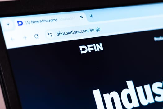 New York, USA - January 01, 2025: Donnelley Financial Solutions (DFIN) website homepage highlighting financial software and compliance solutions