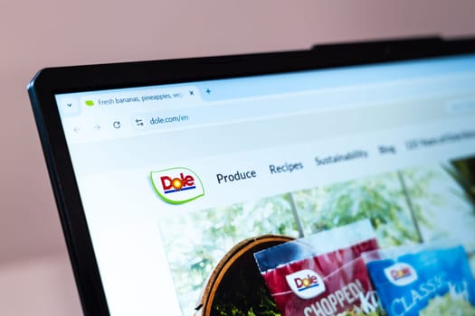New York, USA - January 01, 2025: Dole Food Company website homepage displayed on a laptop screen featuring fresh fruits, vegetables, recipes, and sustainability information