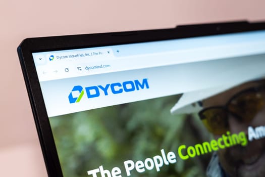 New York, USA - January 01, 2025: Dycom Industries website on a laptop screen showing telecommunications and infrastructure services