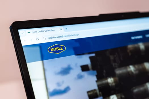 New York, USA - January 01, 2025: Noble Corporation website displayed on a laptop screen highlighting offshore drilling and energy exploration services