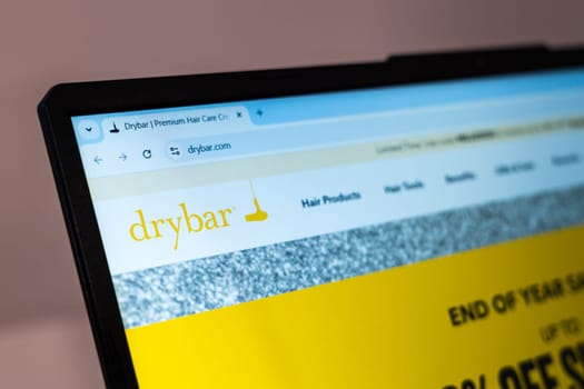 New York, USA - January 01, 2025: Drybar website homepage showcasing premium hair care products and styling tools