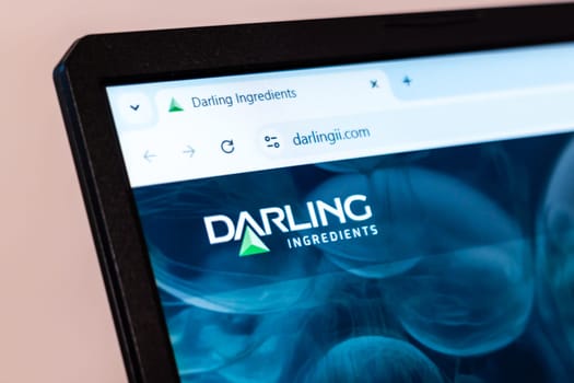New York, USA - January 01, 2025: Darling Ingredients website displayed on a laptop screen showcasing sustainable solutions and renewable resources