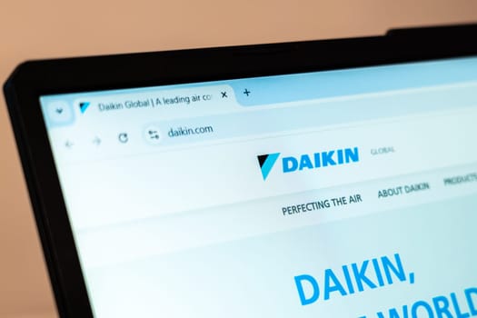 New York, USA - January 01, 2025: Daikin official website displayed on a laptop screen, presenting air conditioning systems and HVAC solutions