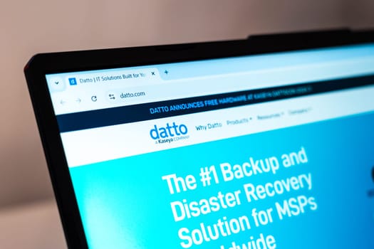 New York, USA - January 01, 2025: Datto website homepage showcasing backup and disaster recovery solutions for managed service providers
