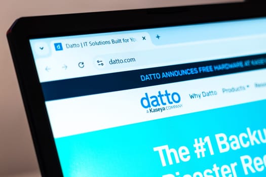 New York, USA - January 01, 2025: Datto website homepage showcasing backup and disaster recovery solutions for managed service providers
