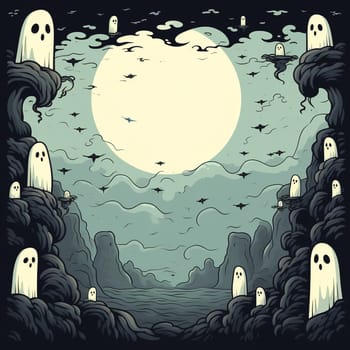 Illustrations of a Spooky House for Halloween. Colorful illustration of an old creepy haunted house. Fairytale and fantasy design. AI Generated.