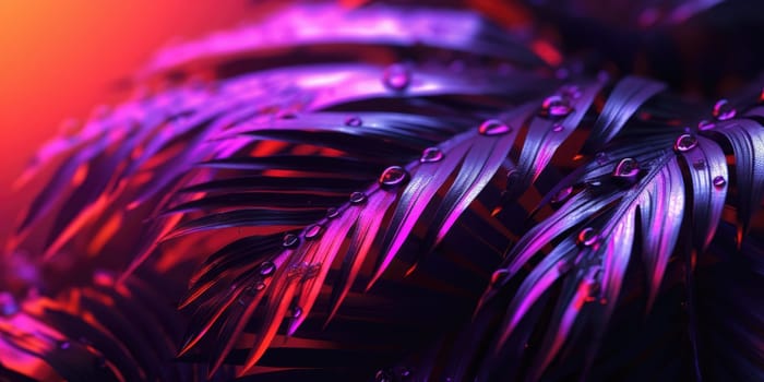 Dark Neon Light palm leaves dramatic photo effect background, realism, realistic, hyper realistic. Generative AI image weber.