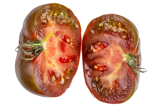 Tomato isolated. Tomato whole, half on white background