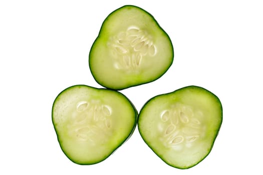 Cucumber clipping path. Cucumber vegetable with cucumber slice isolated on white background. High End Retouching