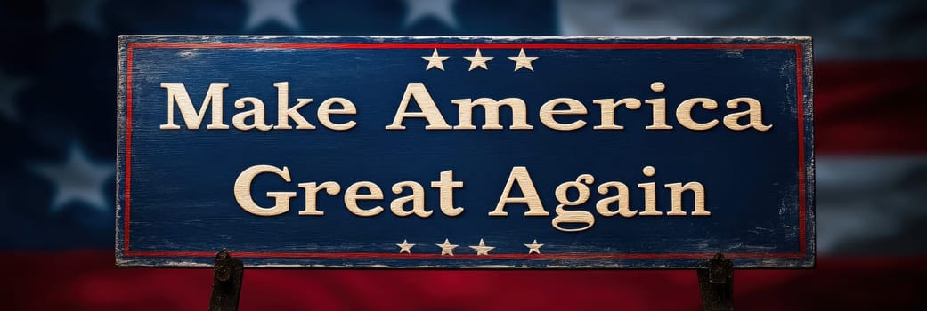 Rustic Wooden Sign Featuring Patriotic American Flag with Make America Great Again Text.